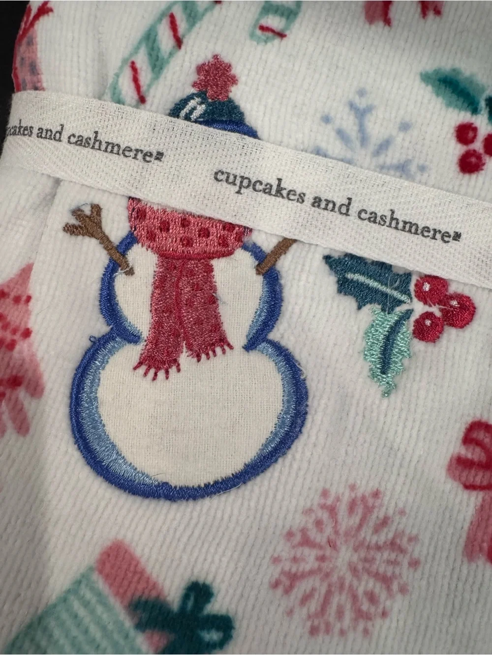 NWT Cupcakes & Cashmere White Hand Towels winter Snowman Embroidery set of 2